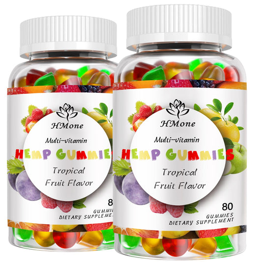 HMone Hemp Gummies bottle view highlighting organic hemp formula for restful evenings.