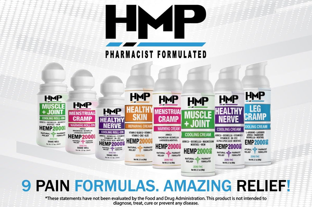 HMP Brands cooling roll-on for back, knees, and other joints.