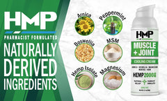 HMP BRANDS Hemp Cream menthol cooling sensation applied to skin after massage.