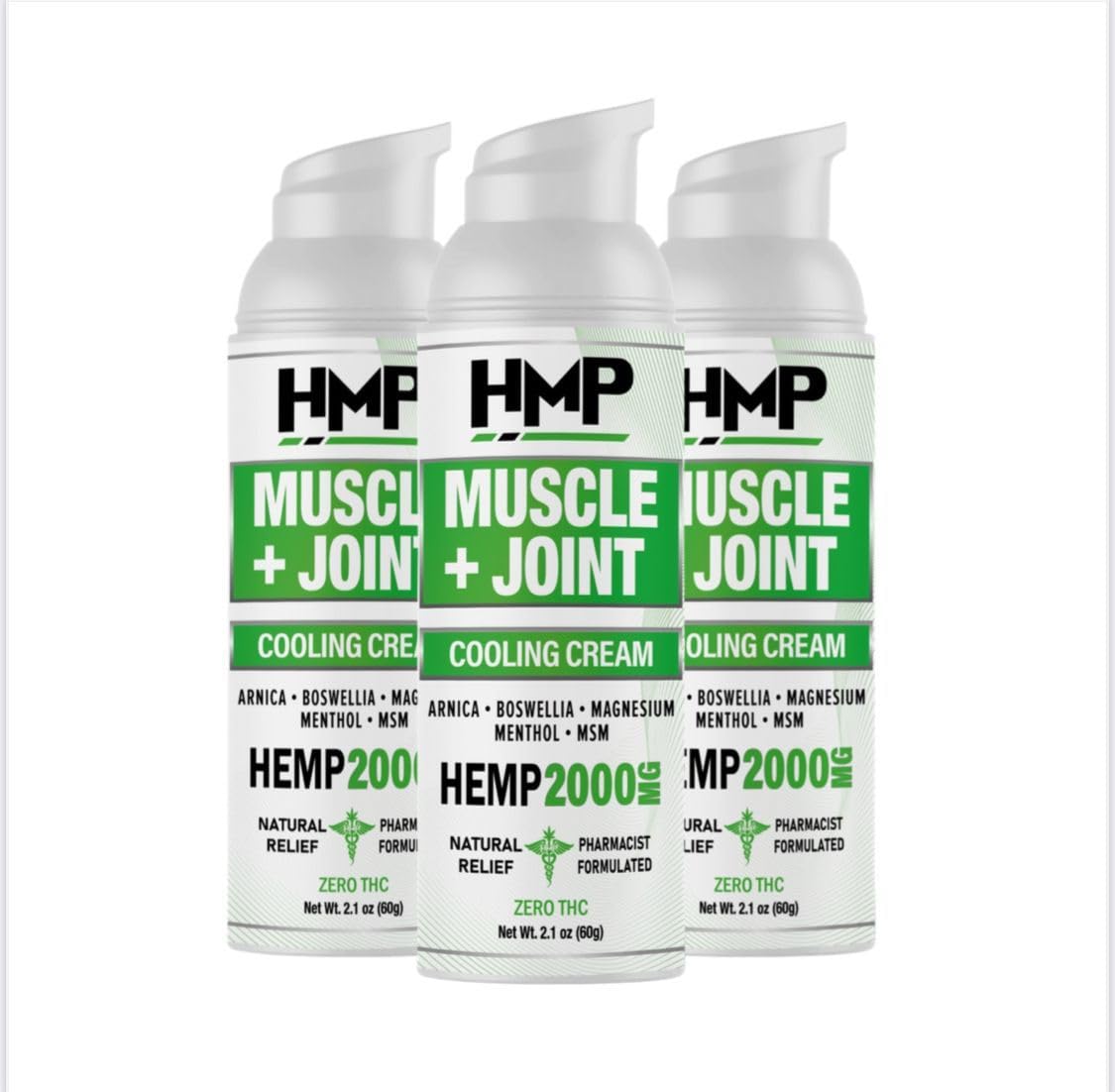 HMP BRANDS Hemp Cream Muscle Pump front label showing cooling formula for joint comfort.