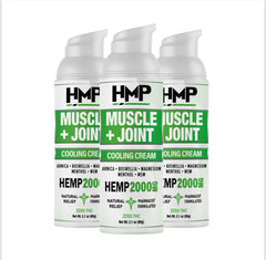 HMP BRANDS Hemp Cream Muscle Pump front label showing cooling formula for joint comfort.