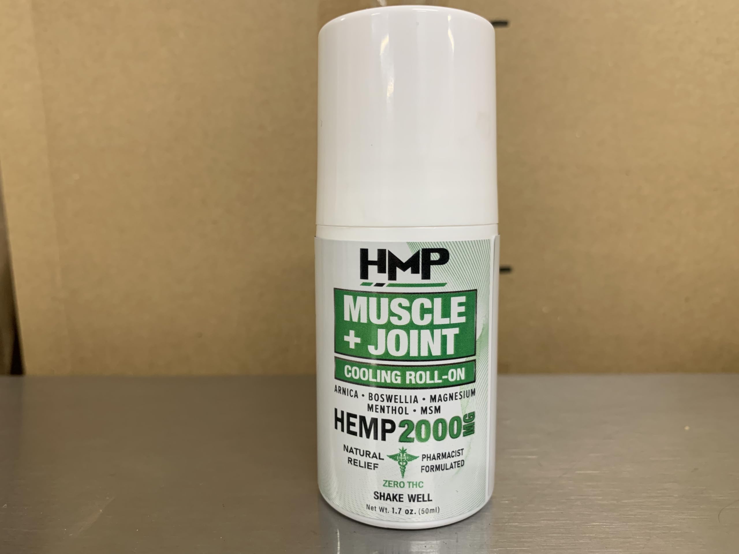 HMP Brands hemp roll-on with menthol cooling for fast comfort.