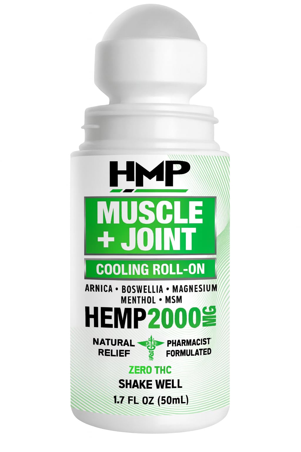HMP Brands Muscle & Joint Cooling Roll-On with 2000mg hemp extract for targeted relief.