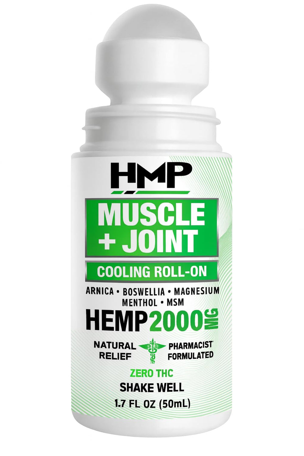 HMP Brands Muscle & Joint Cooling Roll-On with 2000mg hemp extract for targeted relief.