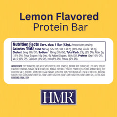 HMR Lemon Protein Bar close-up showing lemon flavor and soft, chewy texture.