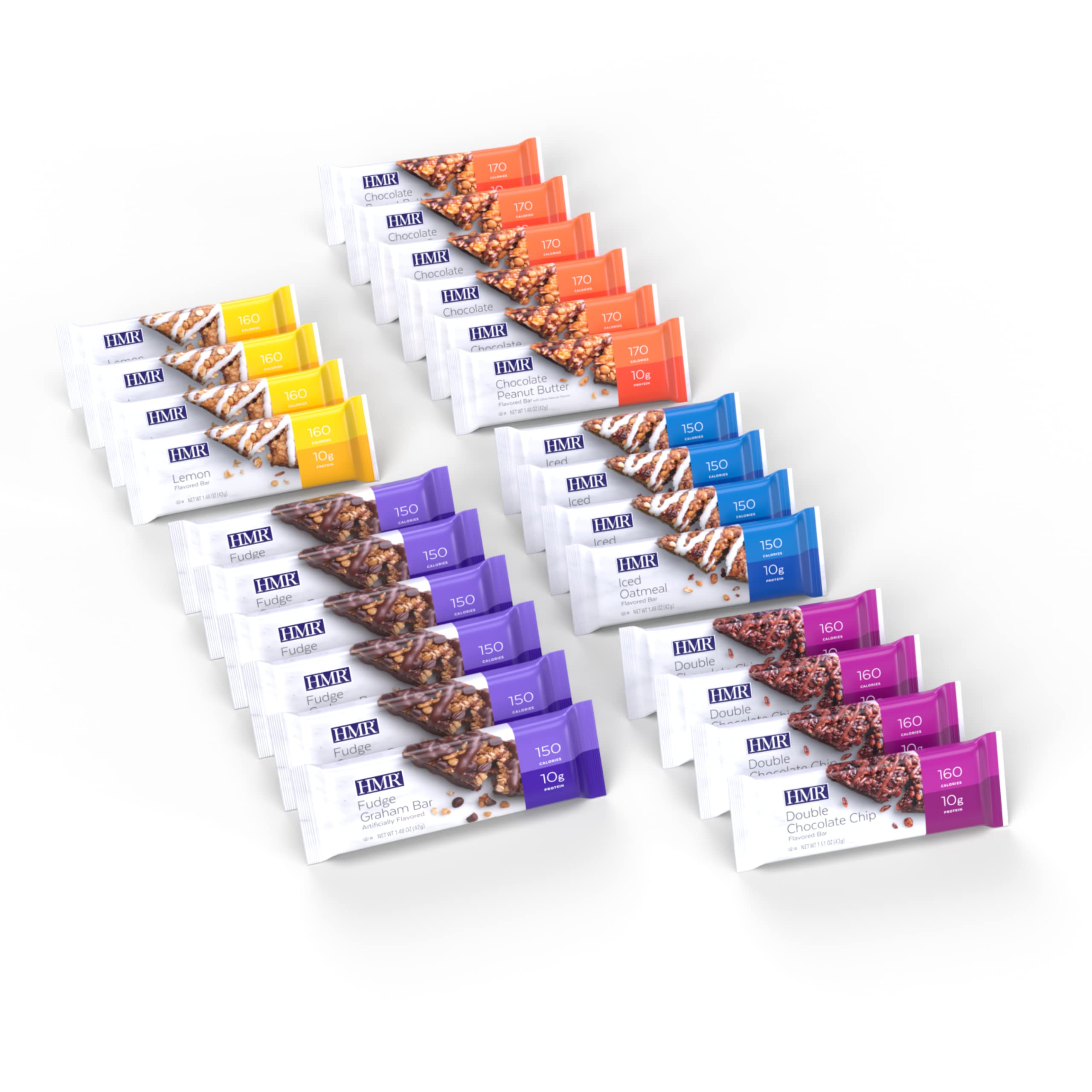 HMR Bar multi-flavor display demonstrates convenience of a 24-count bulk pack.