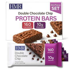 HMR Bars Double Chocolate Chip packaging showing 24-count bulk snack.