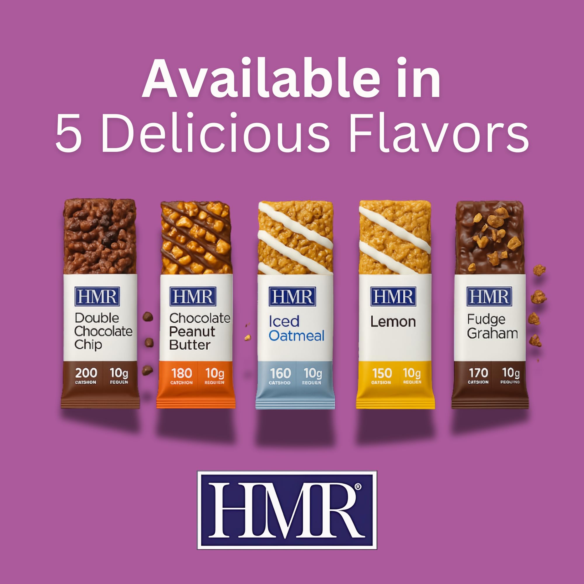 HMR Bars topping drizzle detail emphasizes flavor variety.