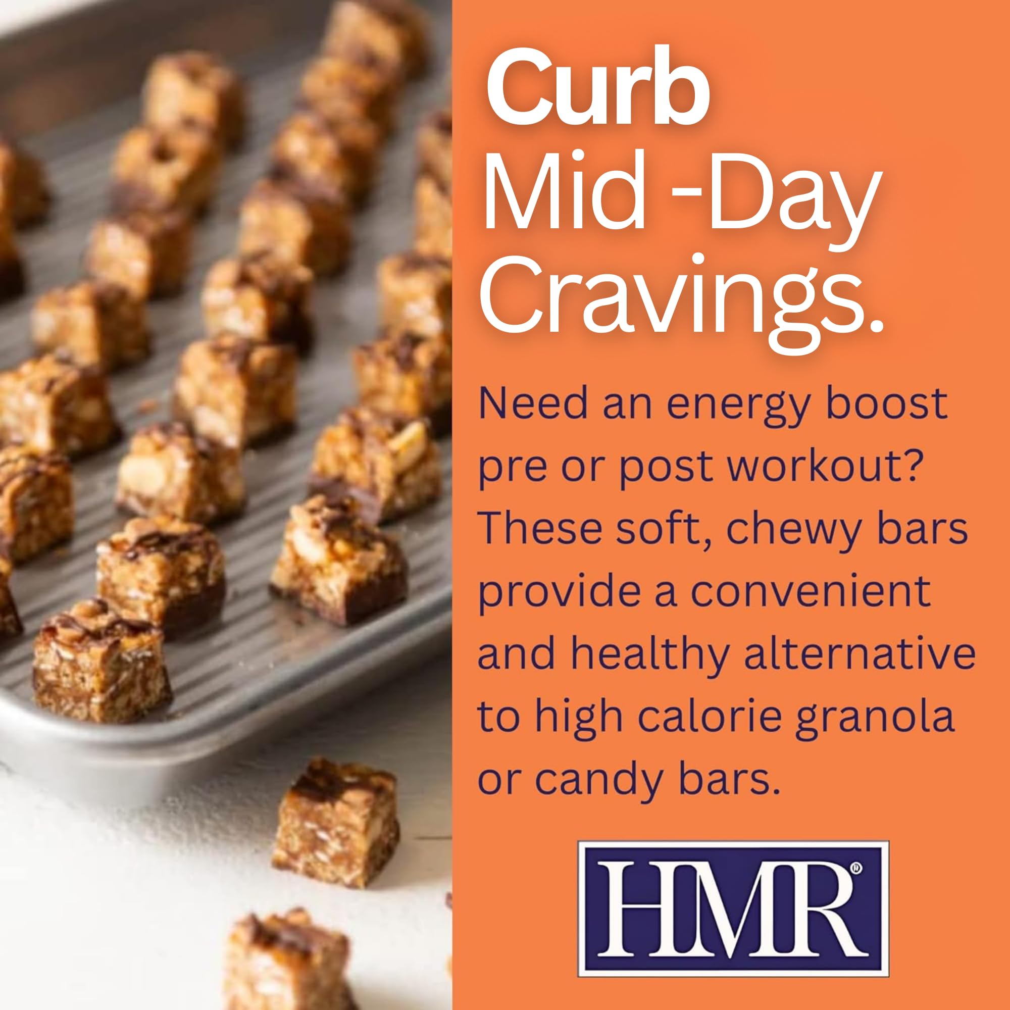 HMR chocolate peanut butter protein bar ingredient close-up with nuts