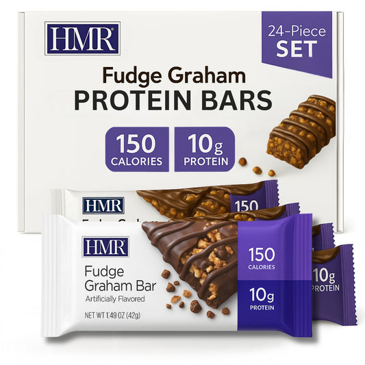 HMR Fudge Graham Bar packaging viewed for on-the-go snacking