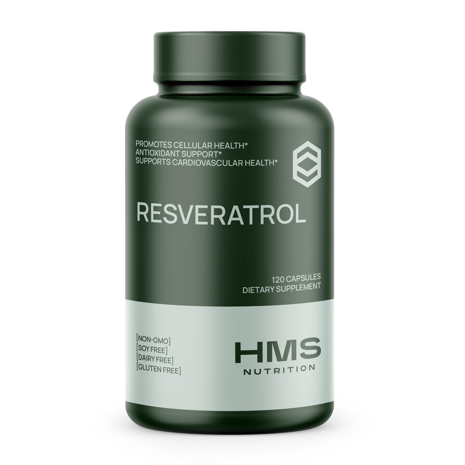 HMS Nutrition Resveratrol 1400 mg bottle shown for daily antioxidant support.