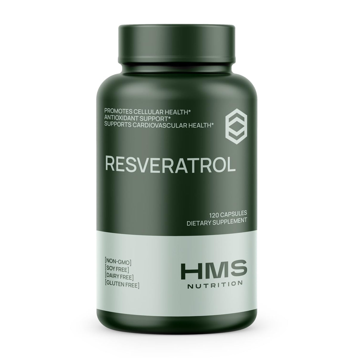 HMS Nutrition Resveratrol 1400 mg bottle shown for daily antioxidant support.