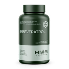 HMS Nutrition Resveratrol 1400 mg bottle shown for daily antioxidant support.