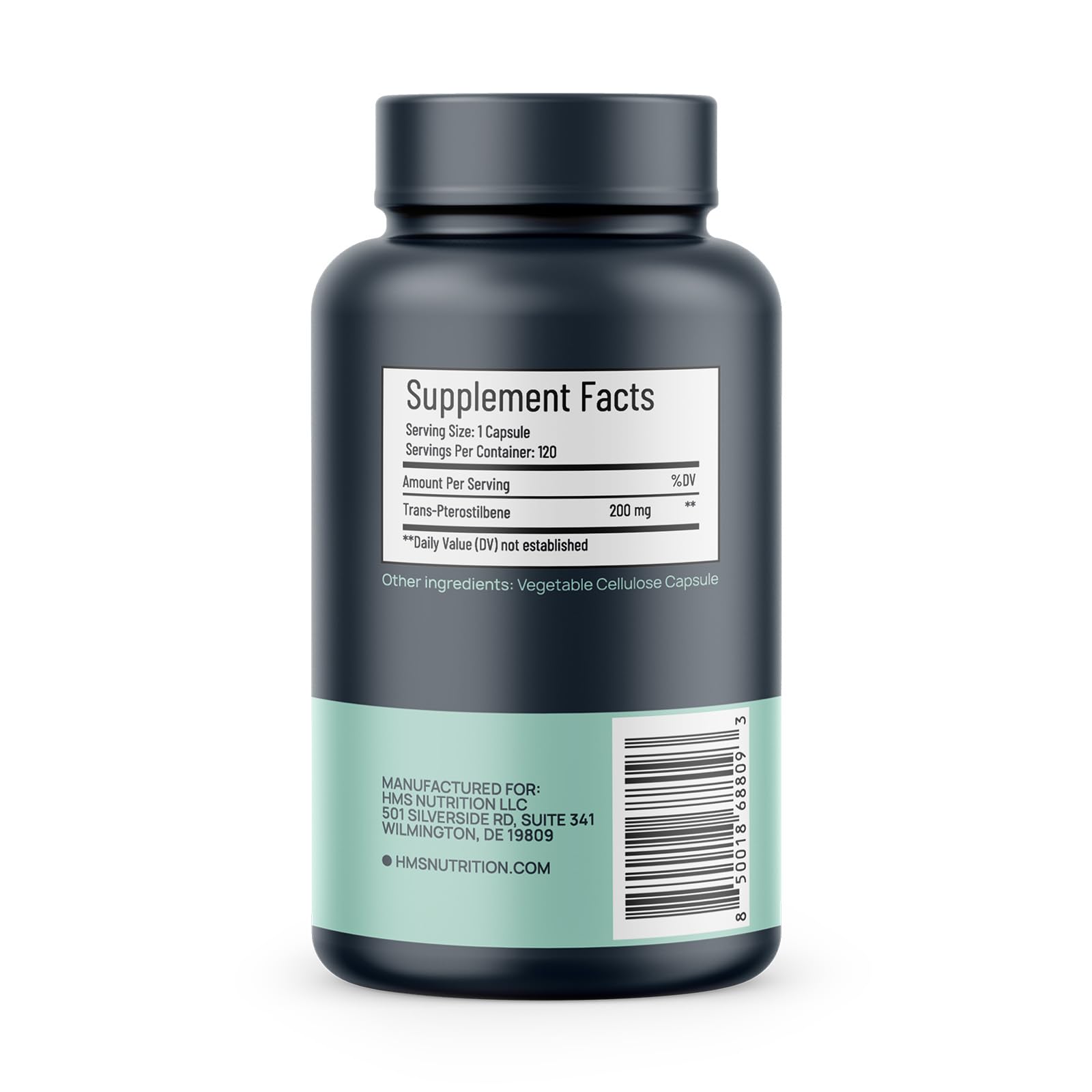 HMS Nutrition 120-capsule bottle with label emphasizing non-GMO and allergen-free.