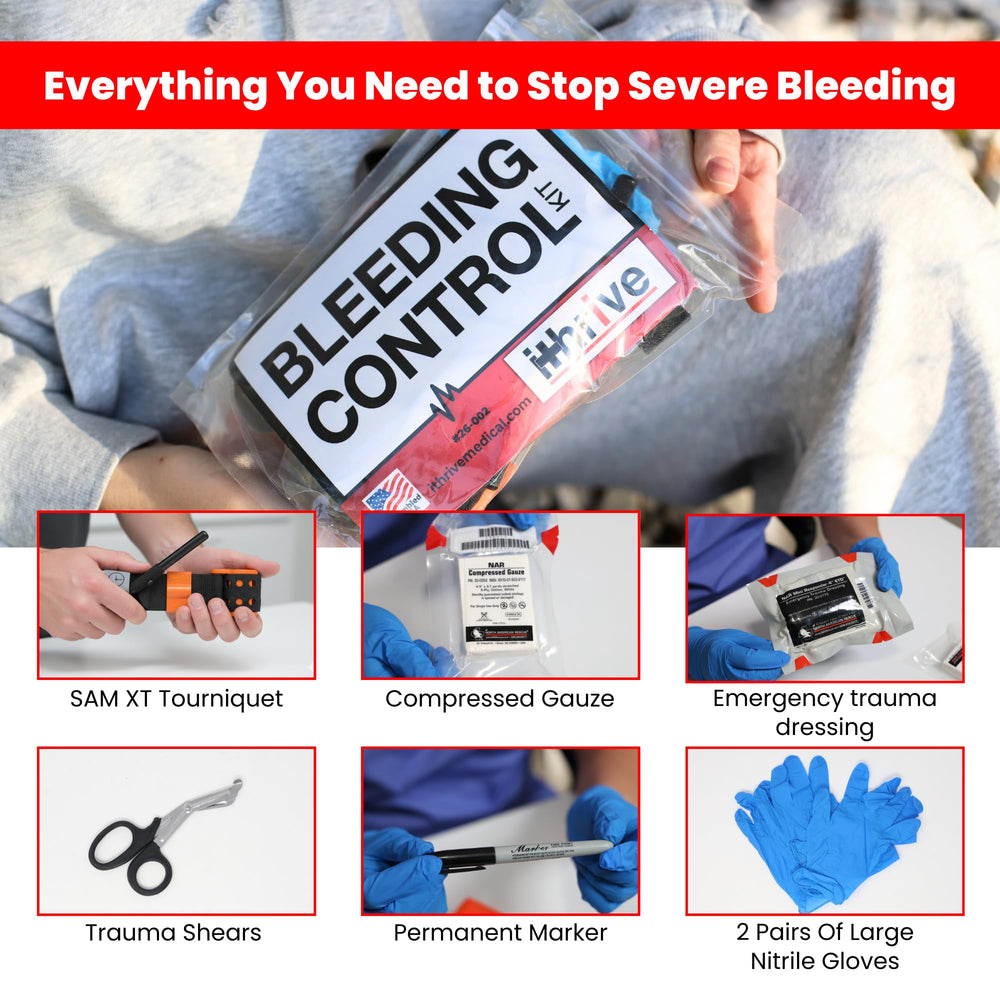 HMZ Medical iThrive SAM XT tourniquet in professional bleeding control kit.