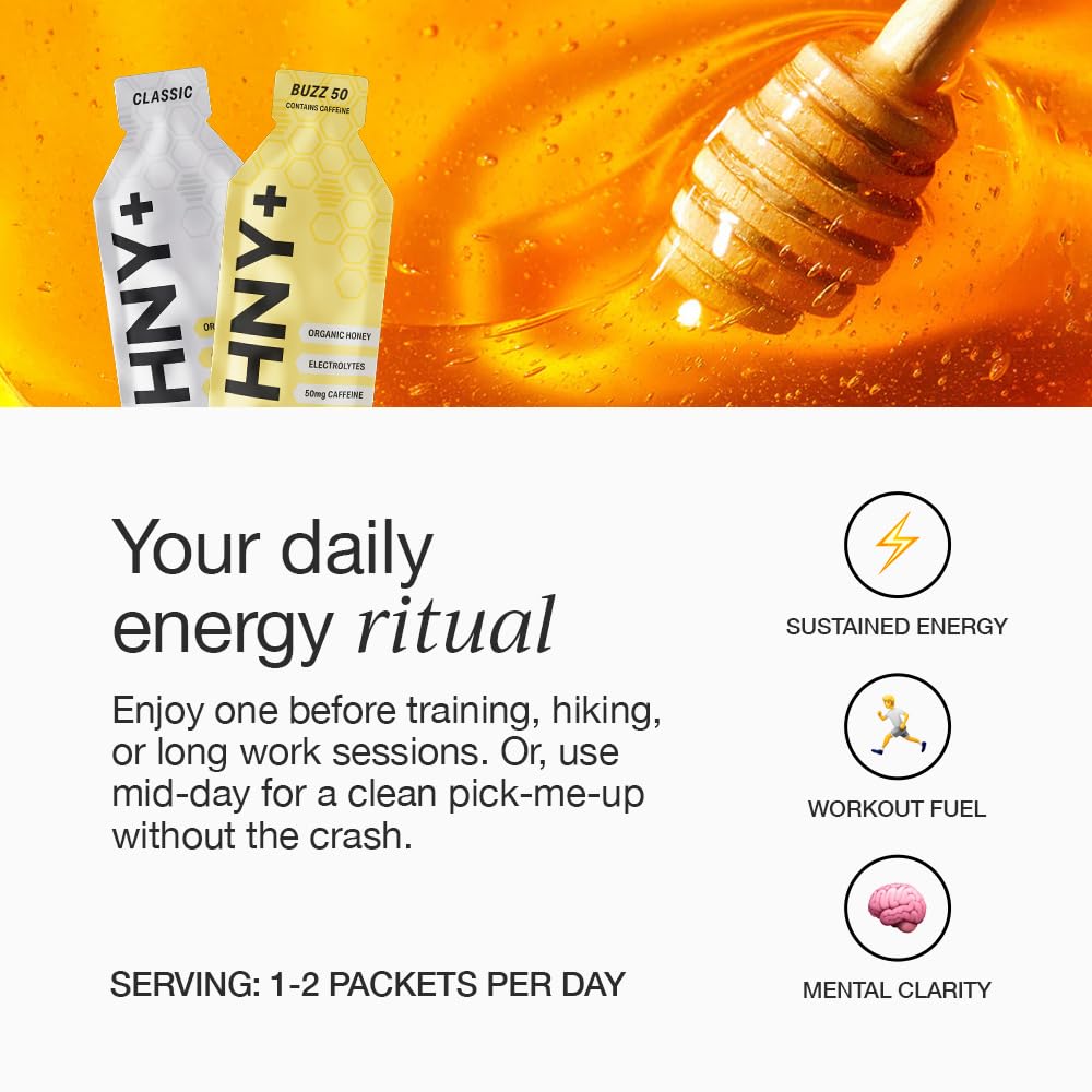 HNY+ Buzz gel ingredients label highlighting clean natural components