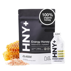 HNY+ Organic Honey Energy Gel pack ready for on the go fueling during workouts.