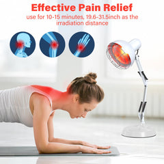 Hoakya infrared therapy lamp sits on a sturdy base for stable placement.