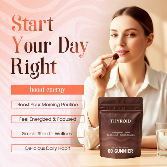 Hochornk Thyroid Gummies poured from bottle for convenient daily dosing
