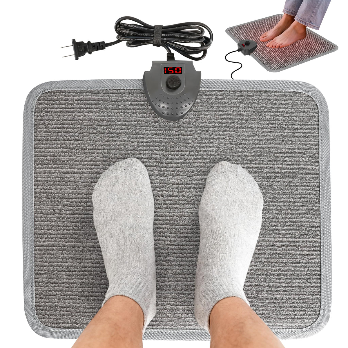 Hodeamy heated floor mat under desk showing foot warmth for office use
