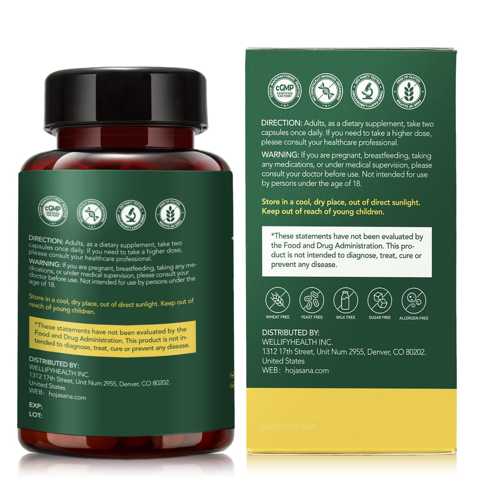 HojaSana 60-capsule bottle ready for routine use.