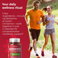 HojaSana Berberine bottle pour showing simple meal-based dosing.