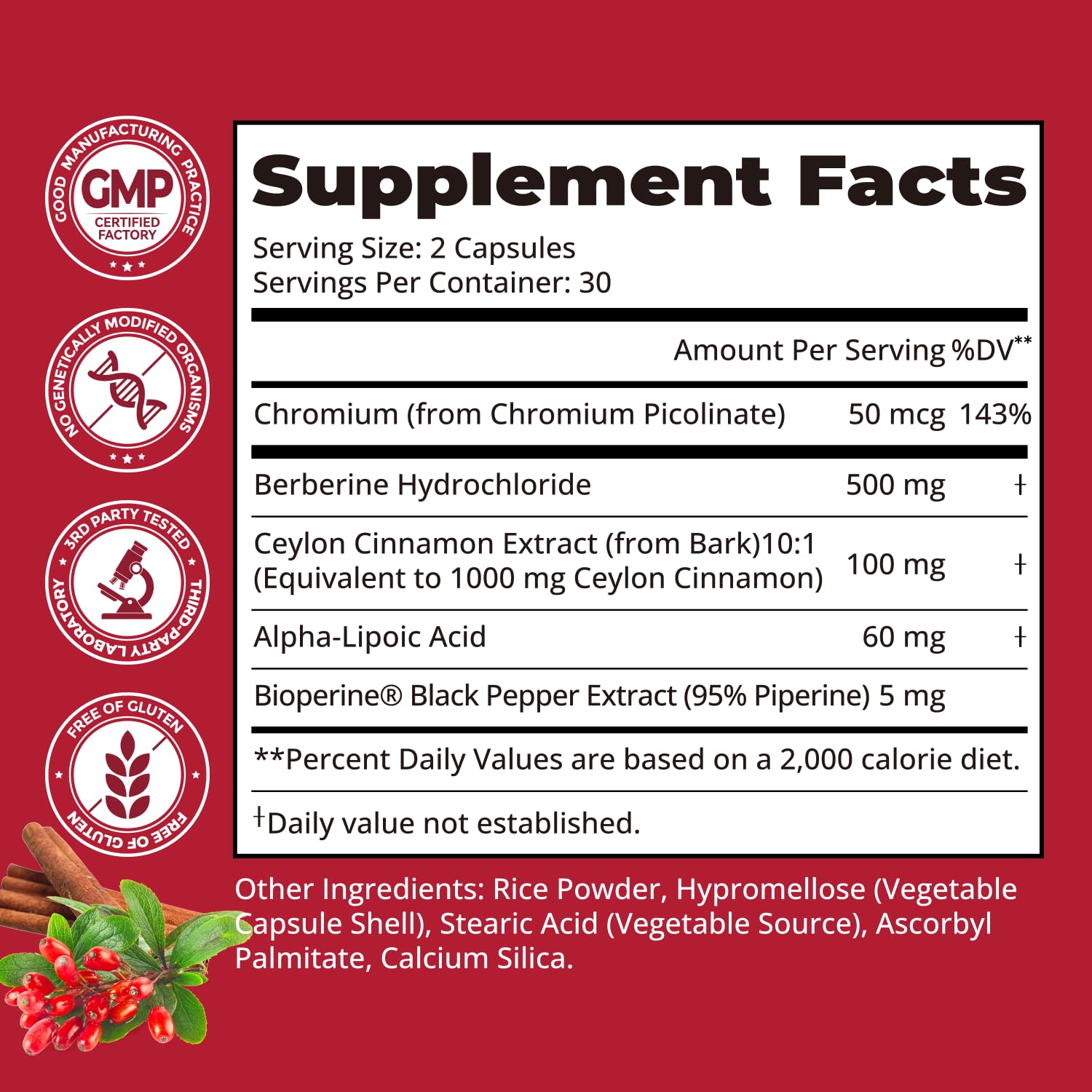 HojaSana Berberine GMP label communicates product safety and quality.
