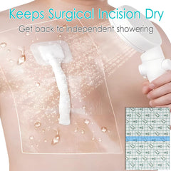  Hola Health shower shield on the torso demonstrates easy application and removal