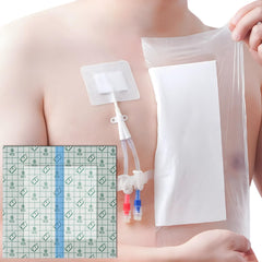 Hola Health waterproof shower cover protects a dialysis port during bathing