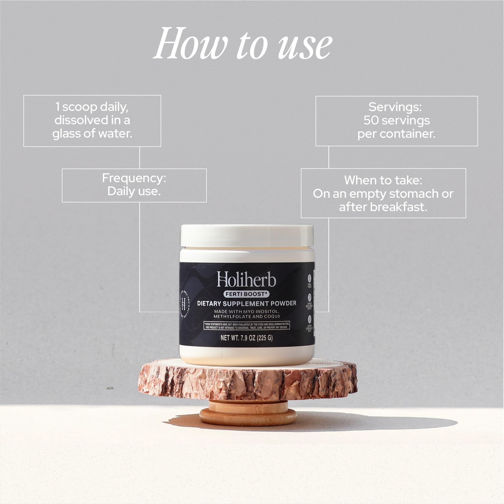 Holiherb CoQ10 100mg powder for daily antioxidant support.
