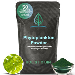 Holistic Bin Marine Phytoplankton powder packaging front, Nordic-sourced nutrition.
