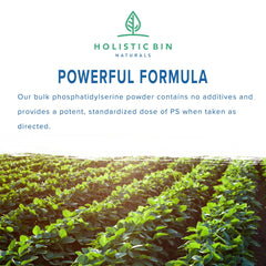 Holistic Bin PS powder with scoop highlights precise 50% PS per gram.