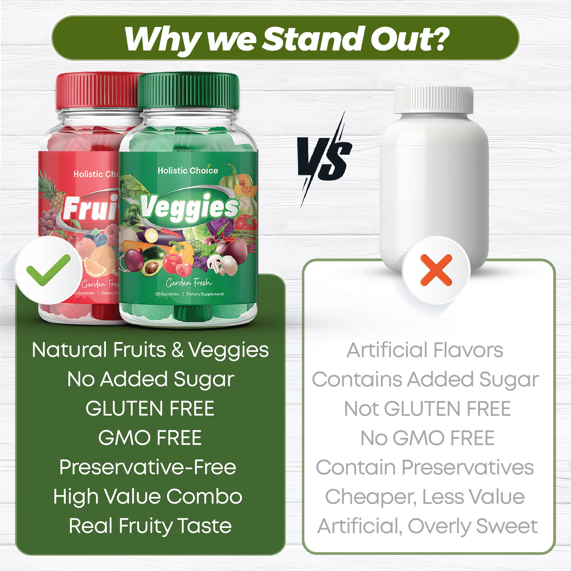Holistic Choice Veggies Gummies real vegetable ingredients, carrot and broccoli extracts for natural flavor