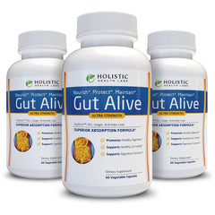 Holistic Health Labs Gut Alive bottle shown for everyday digestive comfort.