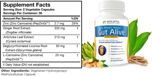Gut Alive label close-up highlighting zinc carnosine for gut lining support
