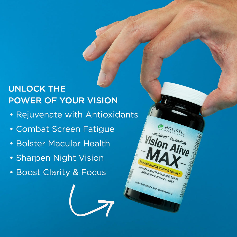 Holistic Health Labs Vision Alive Max packaging on shelf for easy daily use.