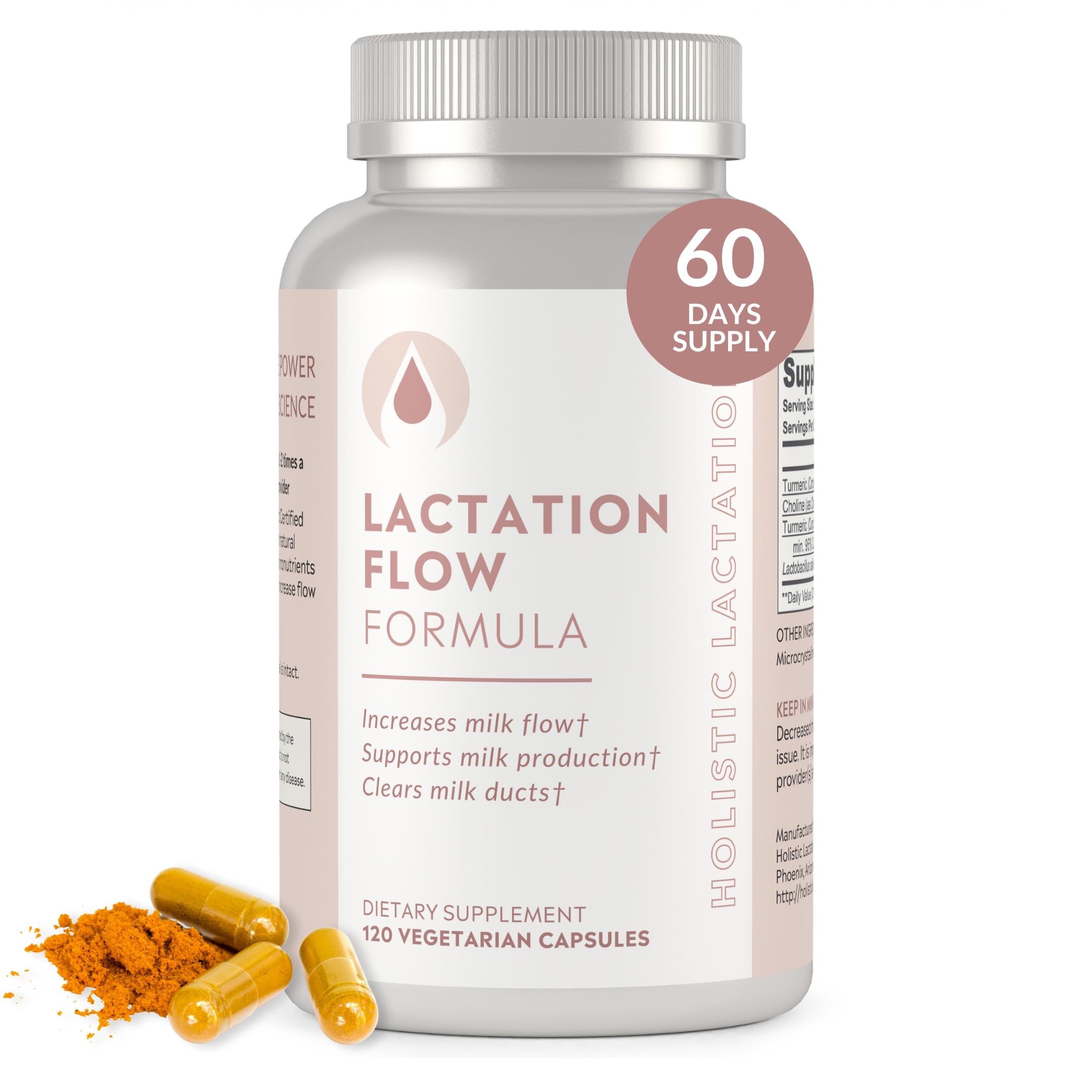Holistic Lactation Lactation Flow Formula bottle promoting daily milk support for breastfeeding