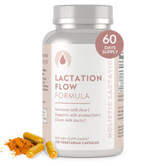 Holistic Lactation Lactation Flow Formula bottle promoting daily milk support for breastfeeding