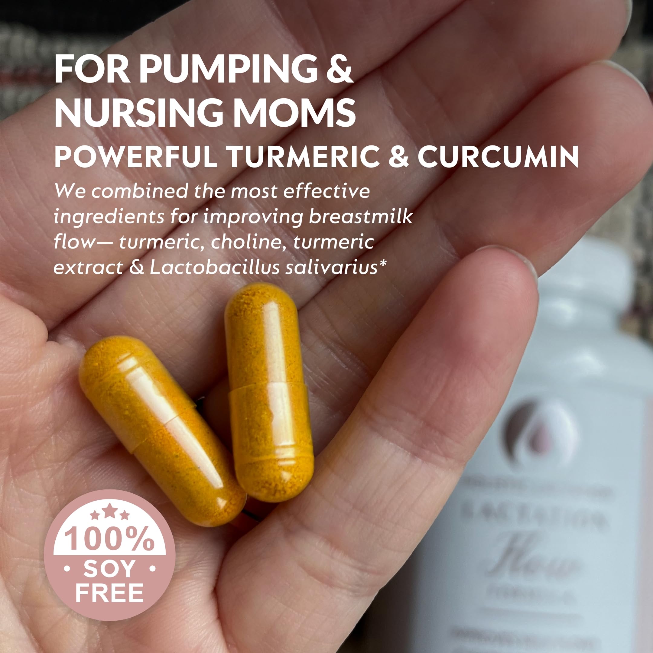 Holistic Lactation Lactation Flow Formula nutrients panel illustrating choline and turmeric benefits