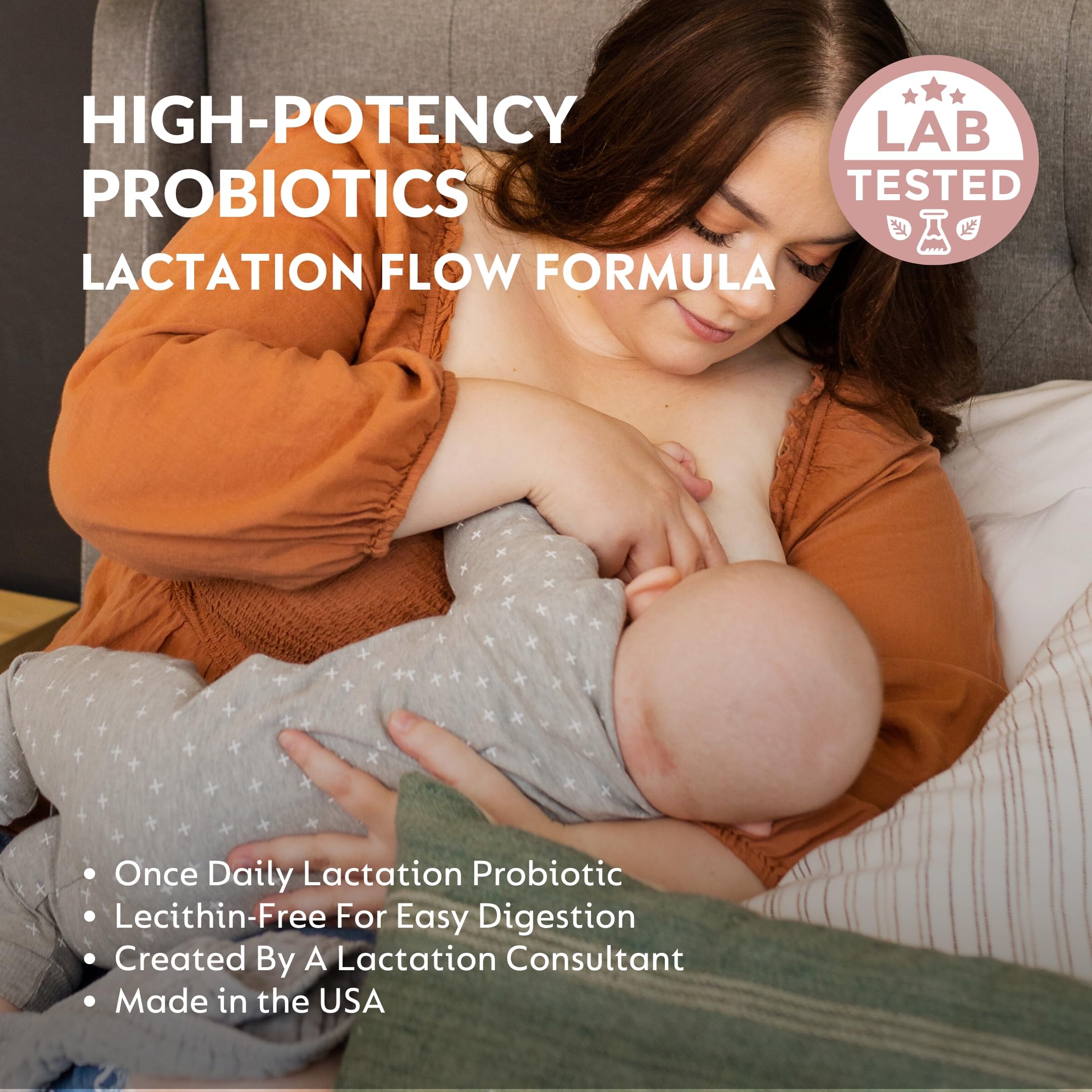 Holistic Lactation Lactation Flow Formula probiotic capsule close-up emphasizing gut-friendly support