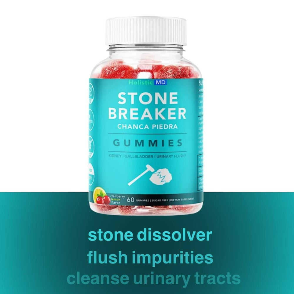 Holistic MD Stone Breaker Gummies closeup showing chanca piedra ingredient.