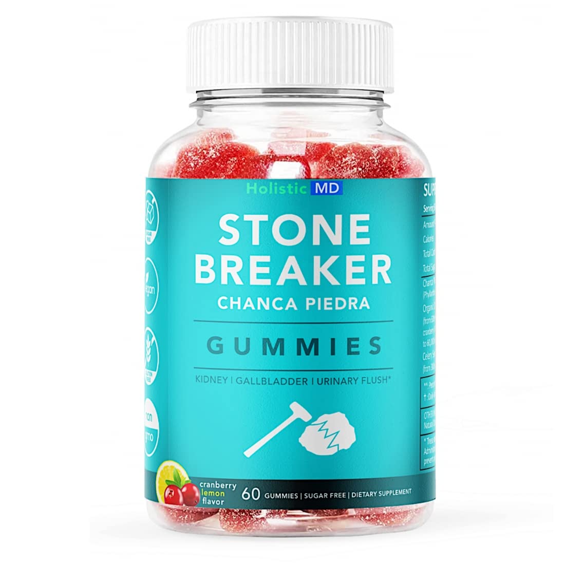 Holistic MD Stone Breaker Gummies bottle with strawberry flavor for daily urinary support.