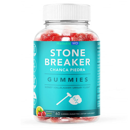 Holistic MD Stone Breaker Gummies bottle with strawberry flavor for daily urinary support.