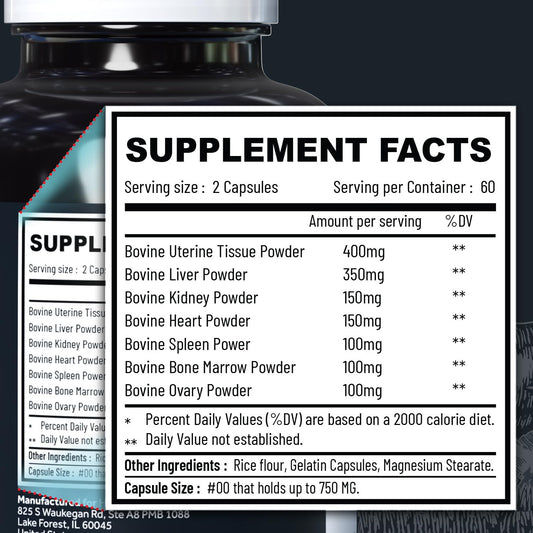 Holistic Method beef organ supplement capsules close-up showing dense nutrient blend.