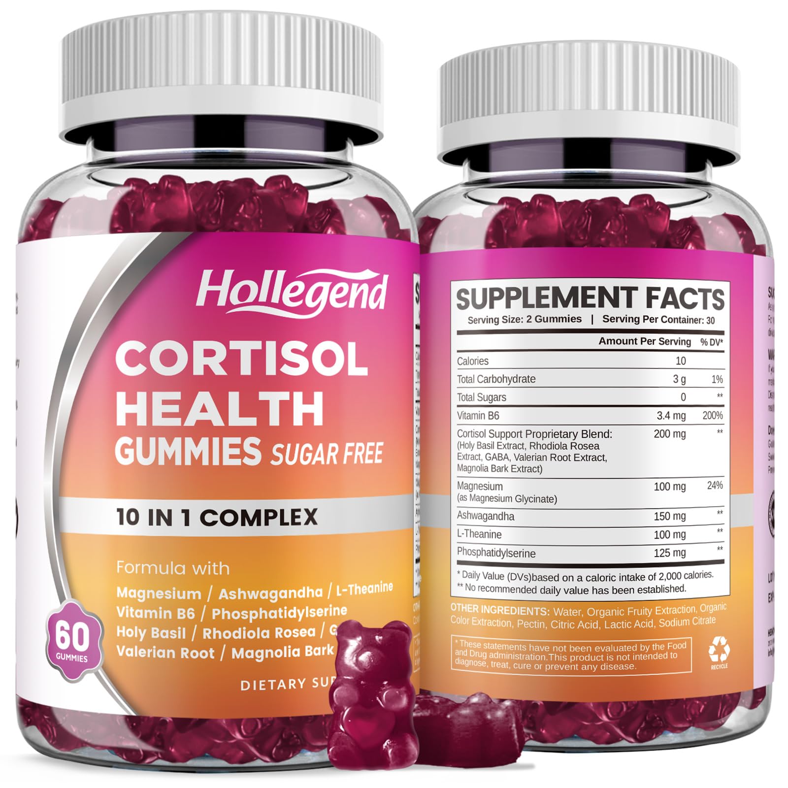 HOLLEGEND cortisol gummies bottle for daily stress support