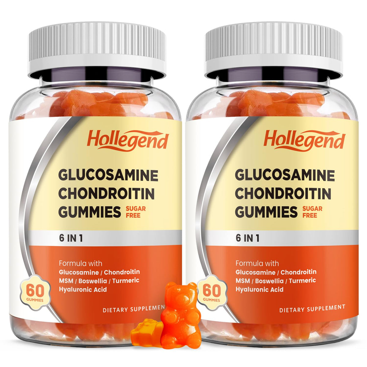 HOLLEGEND Glucosamine Chondroitin gummies bottle front highlighting sugar-free mango formula