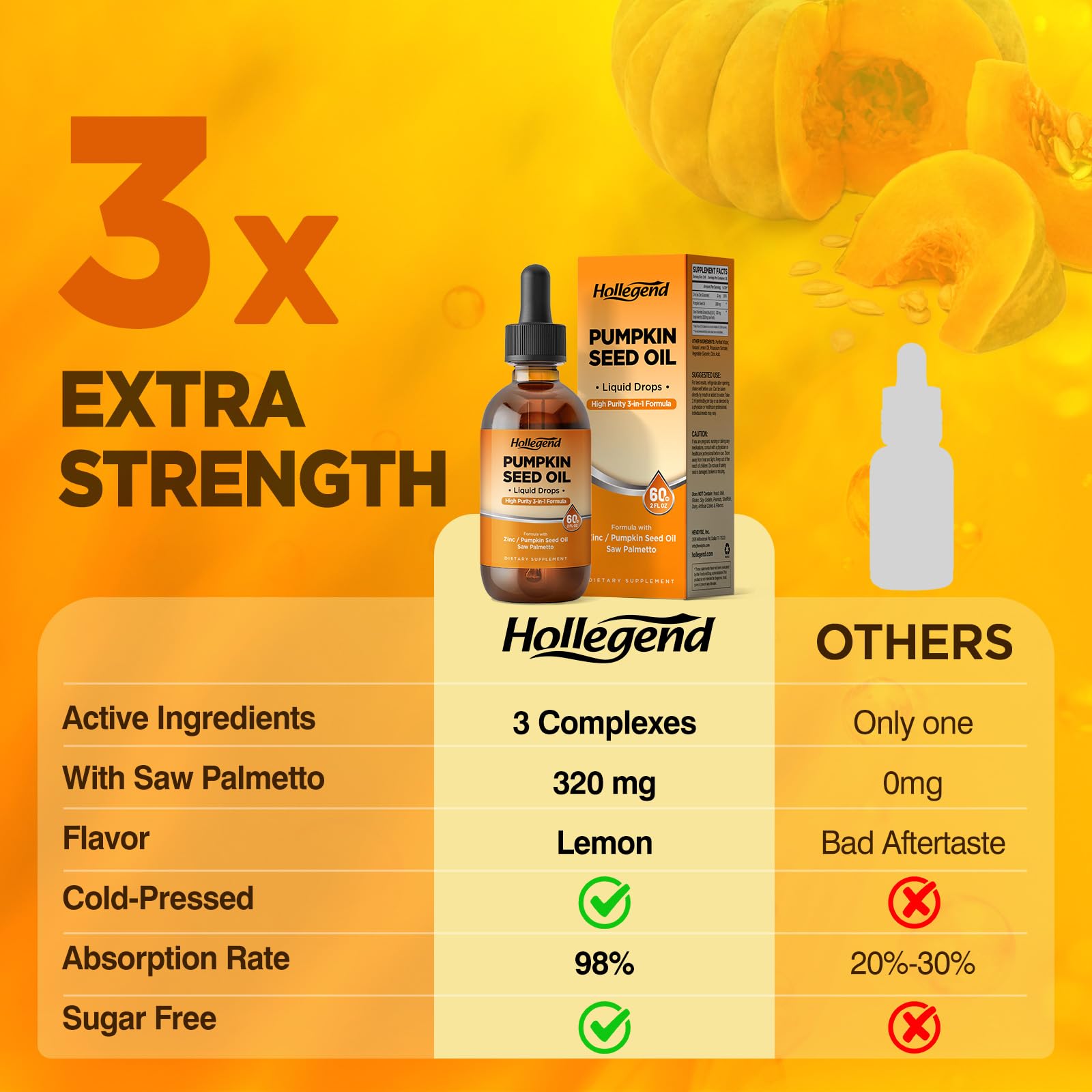 HOLLEGEND organic, non-GMO, vegan formulation label highlights quality.