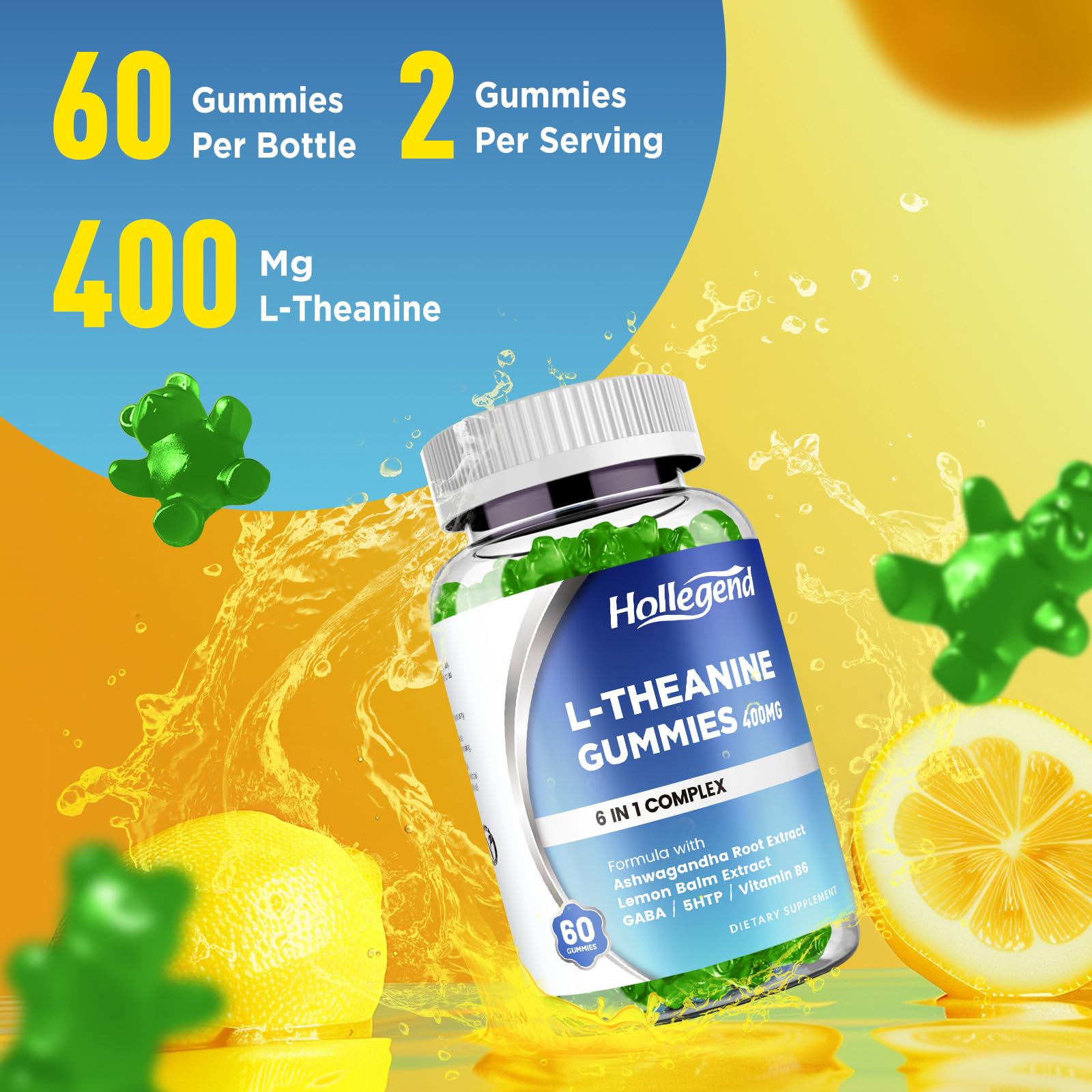 HOLLEGEND L-Theanine Gummies on a spoon for easy daily chew.