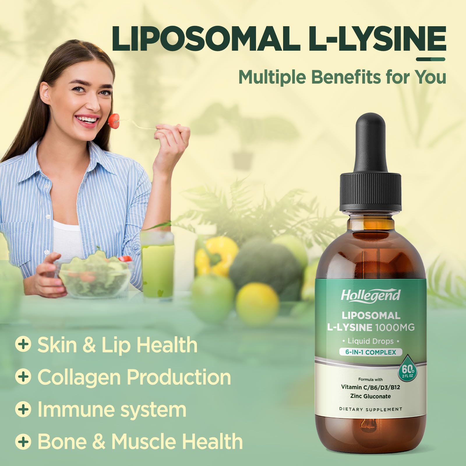 HOLLEGEND lemon-flavored lysine liquid ready to mix into drinks