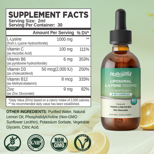 HOLLEGEND lysine drops with measuring syringe for precise daily dosing